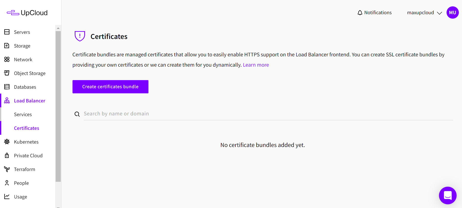 Certificates tab