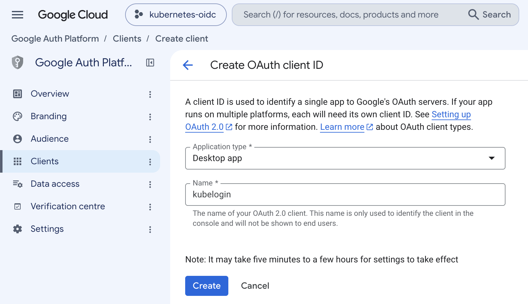 Creating a Desktop app OAuth client