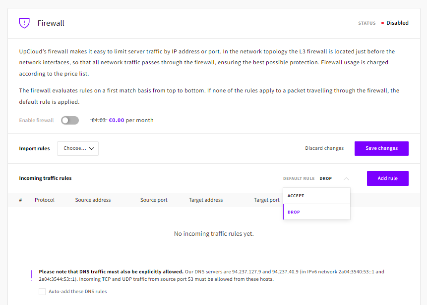 Firewall tab view