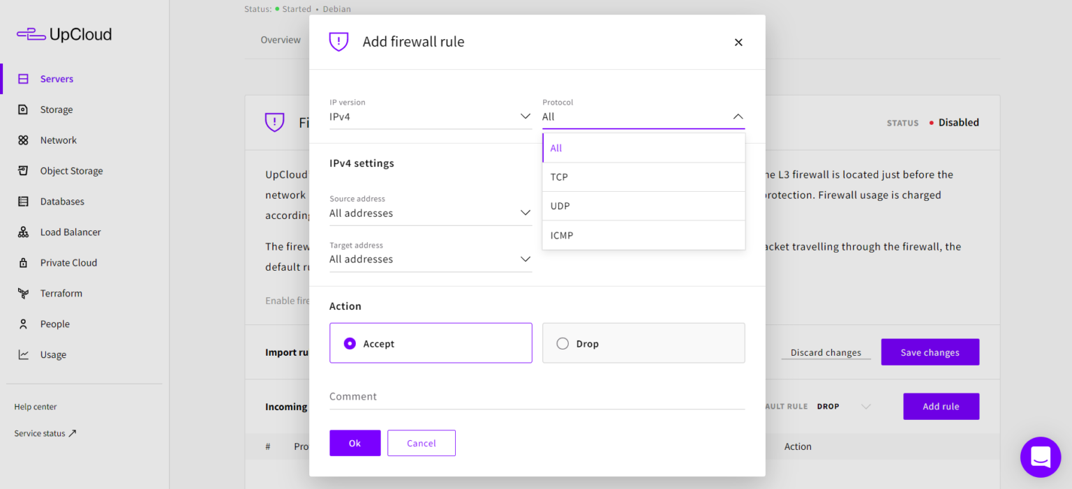 Firewall add rule window