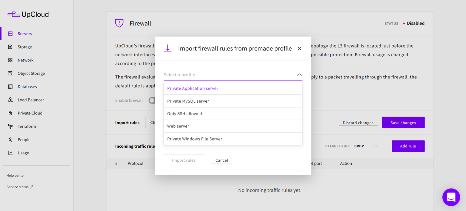Firewall import premade profile