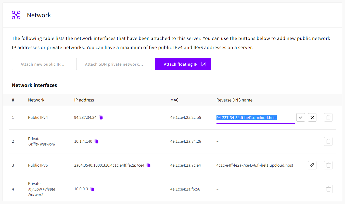 Edit reverse DNS name