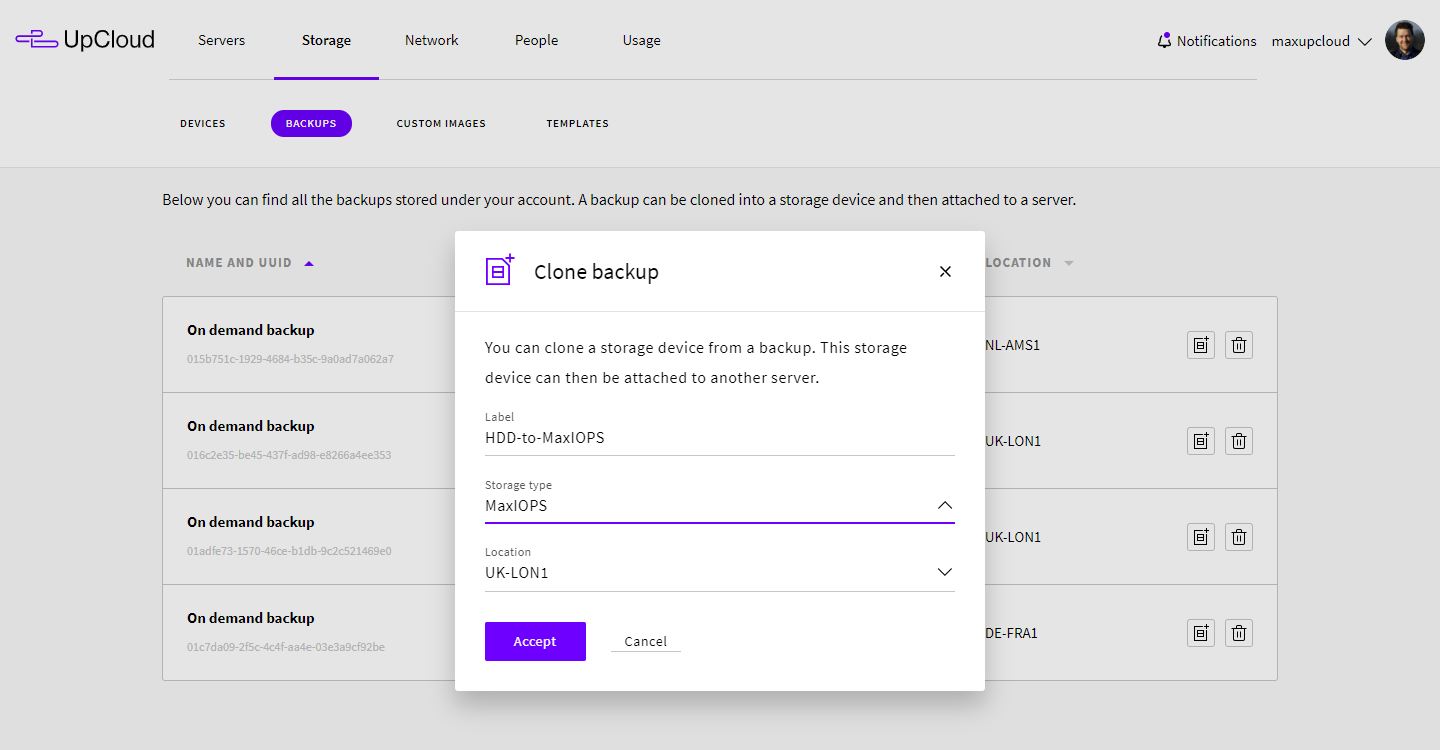 Clone HDD backup to MaxIOPS