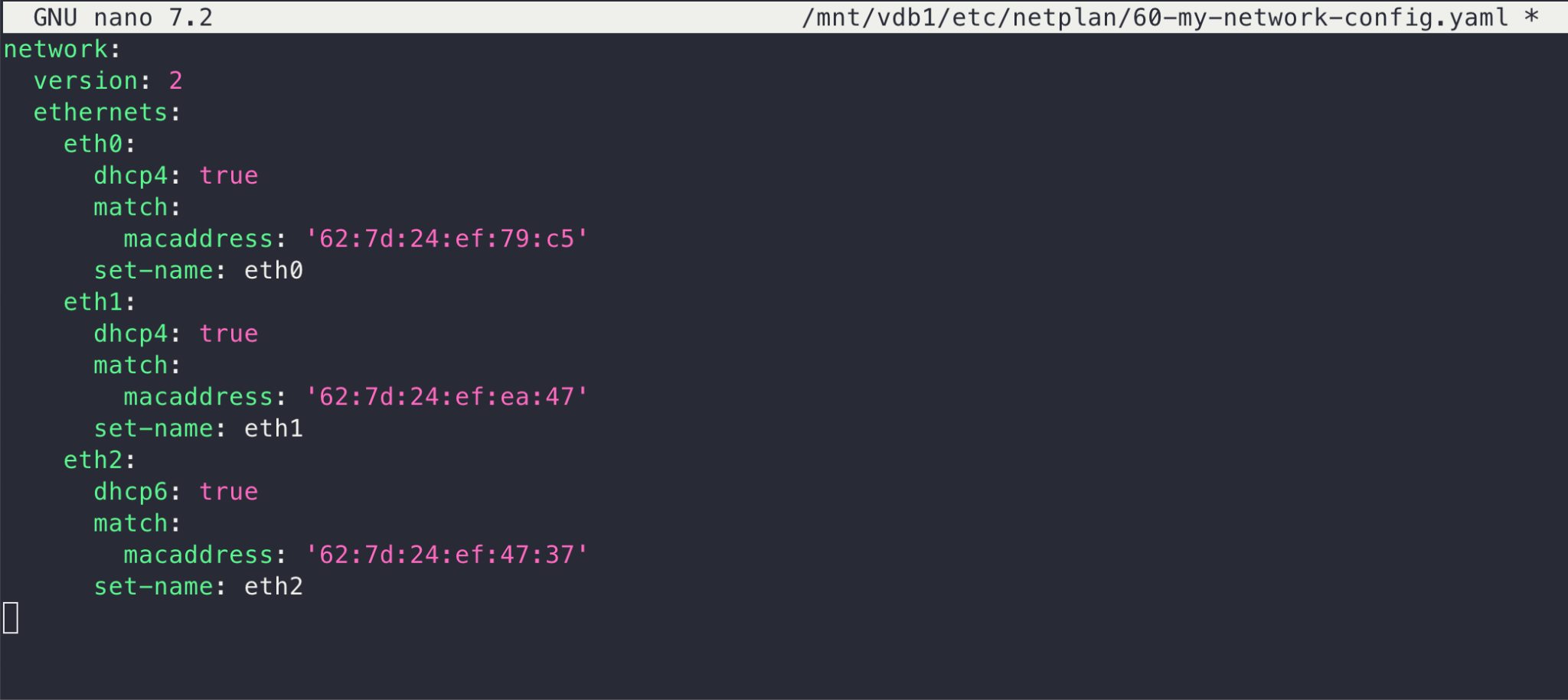 Additional network configuration example for multiple interfaces in the Netplan file