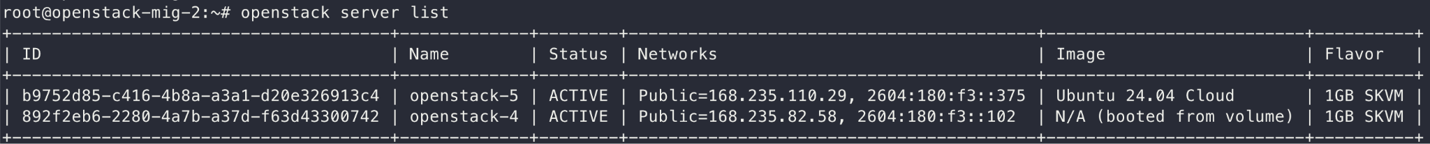 Table showing OpenStack instance storage types, including image names to distinguish between ephemeral and volume-backed storage