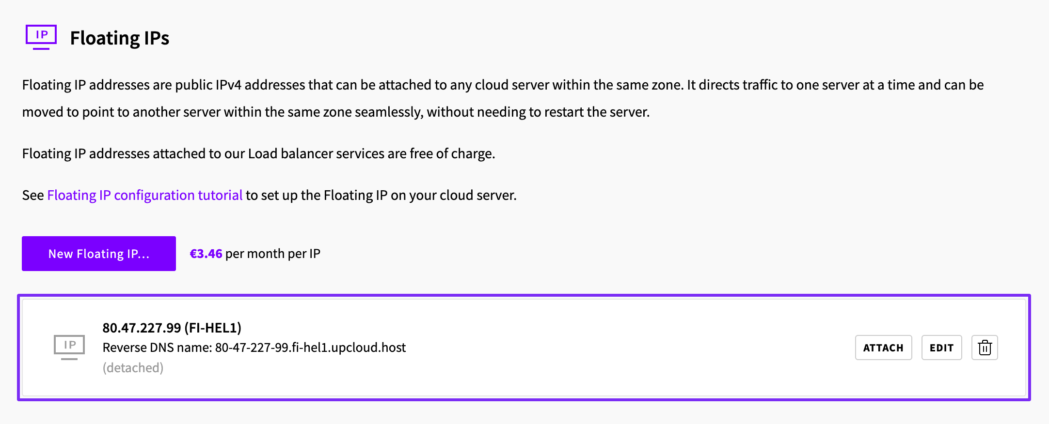 Floating IP shown as detached in the Floating IPs list
