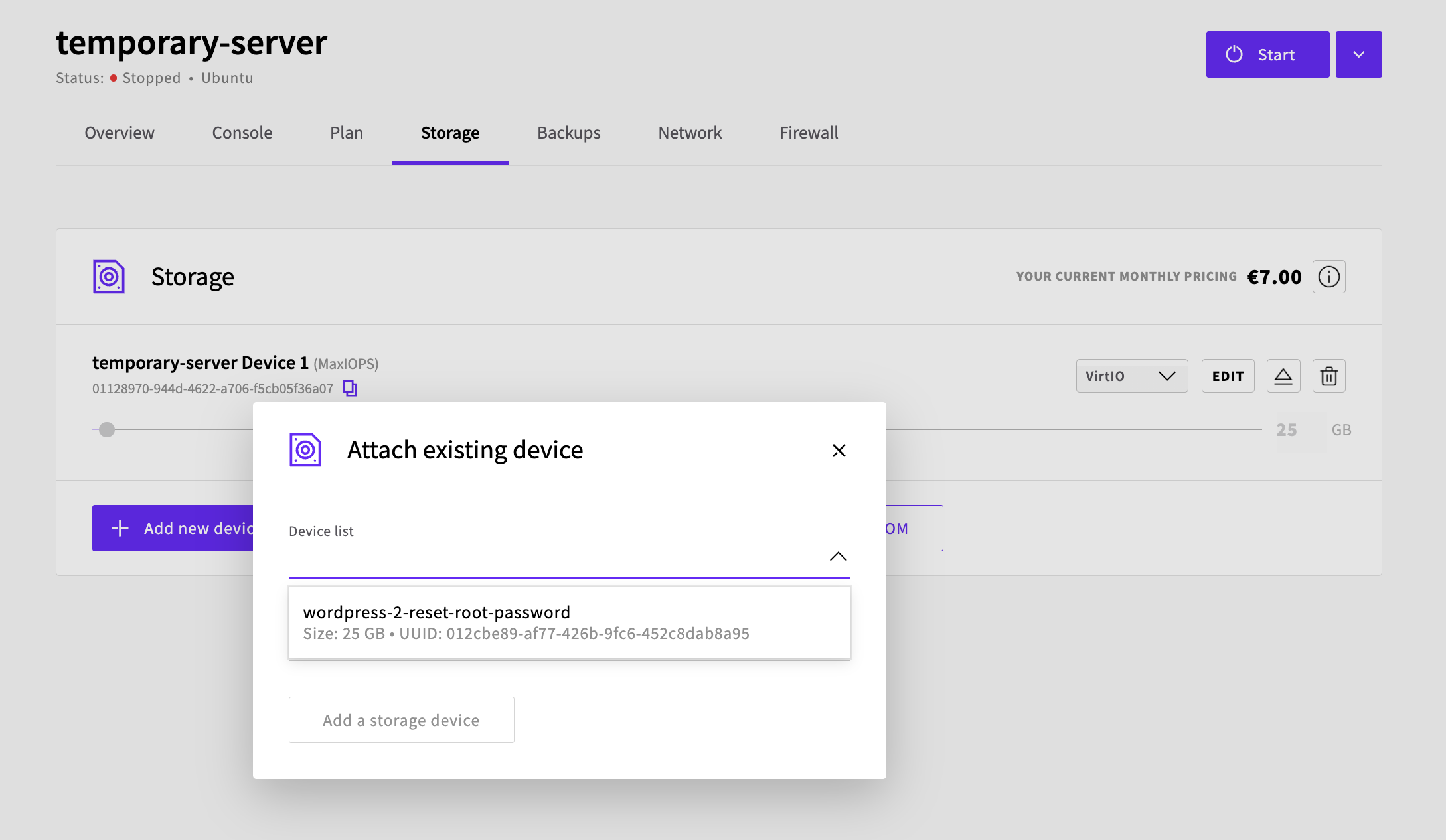 Attach password reset device