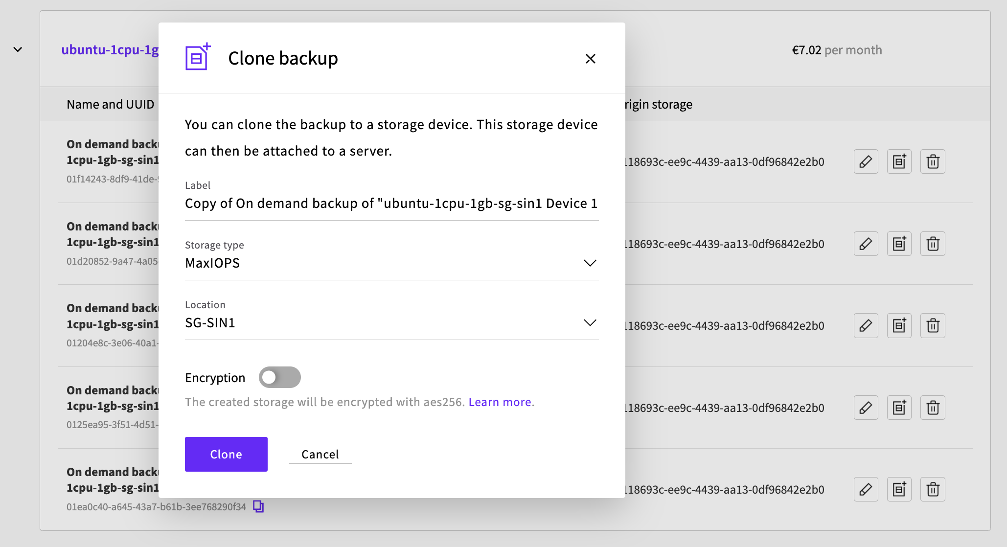 Clone backup