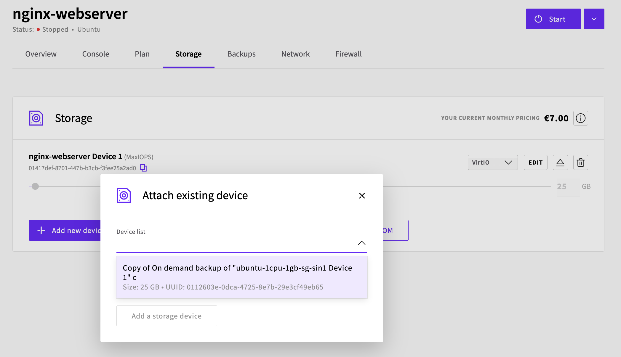 Attach backup clone