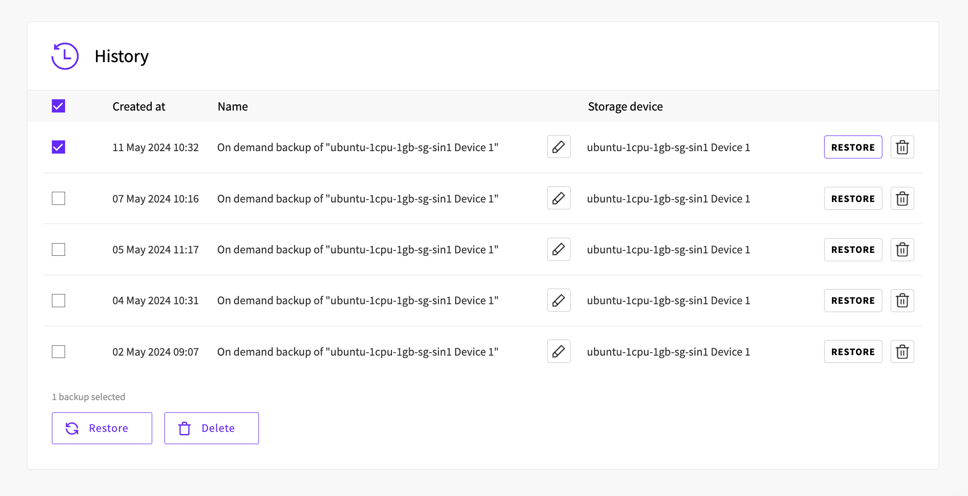 Restore backup