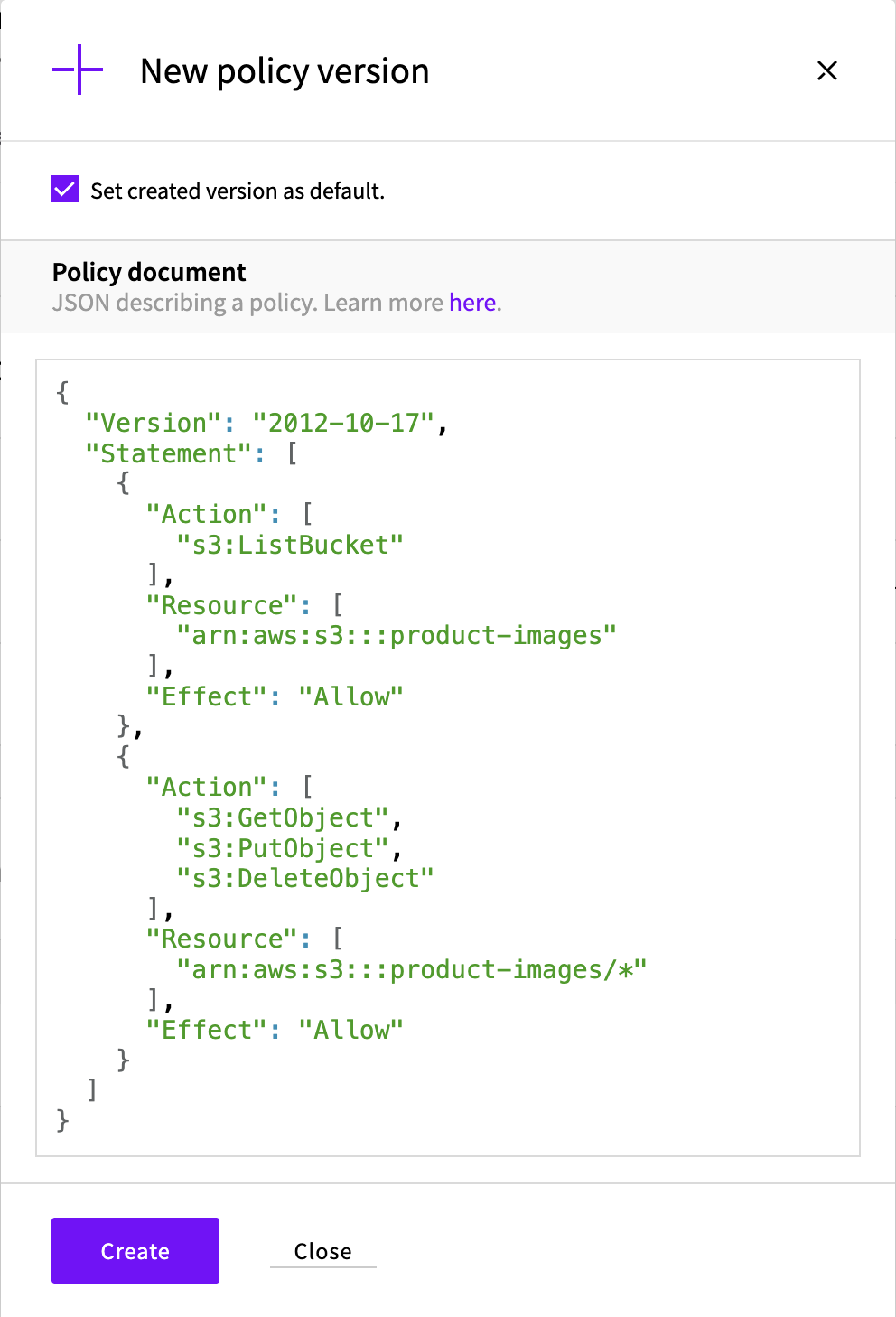 The New policy version dialog