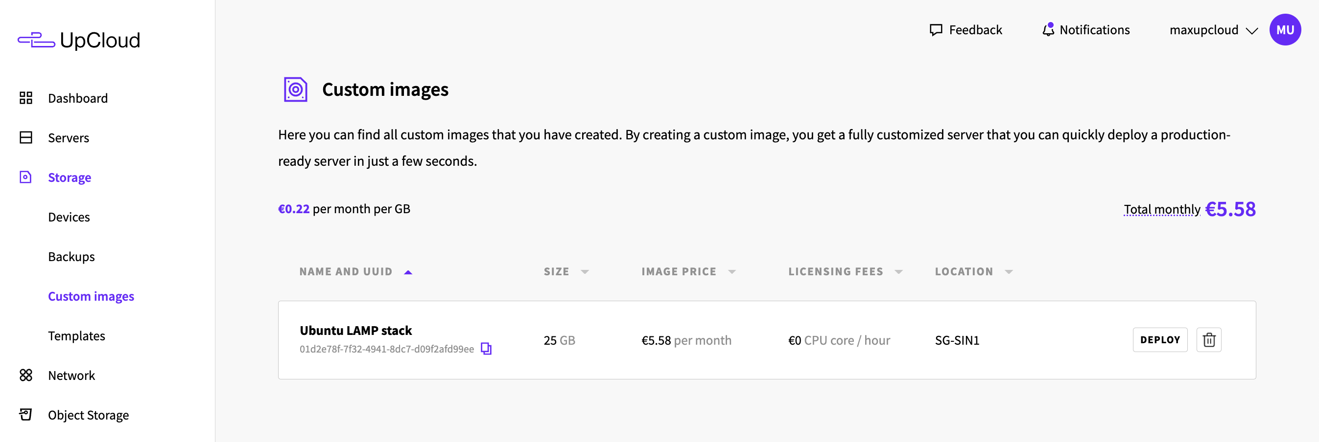 Deploy custom image