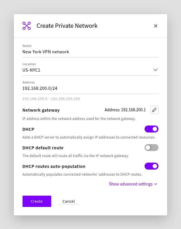 Private network for VPN Gateway in US-NYC1