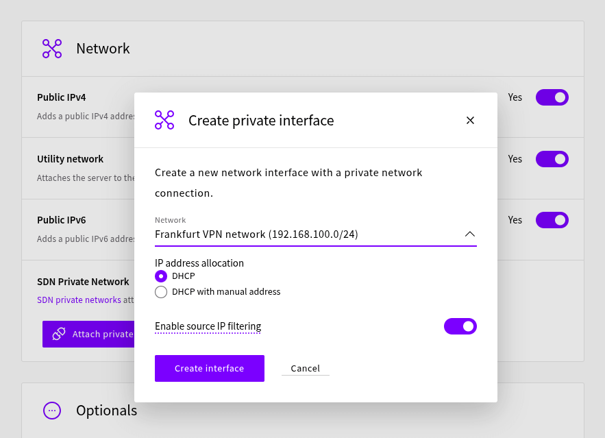 Attaching new Cloud Server to private network