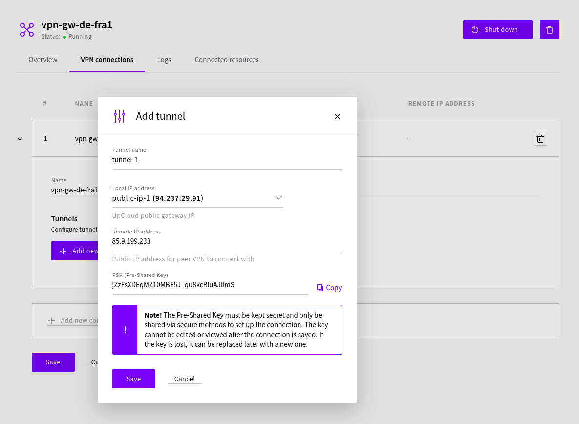 Creating VPN tunnel