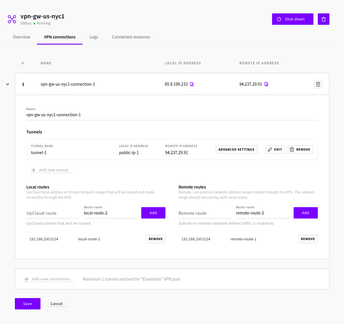 Configuring VPN connection