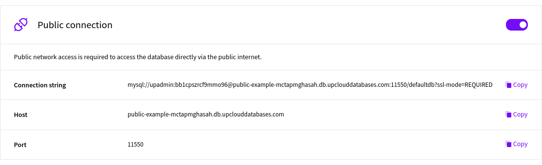 Enabling public connection on UpCloud Managed Database