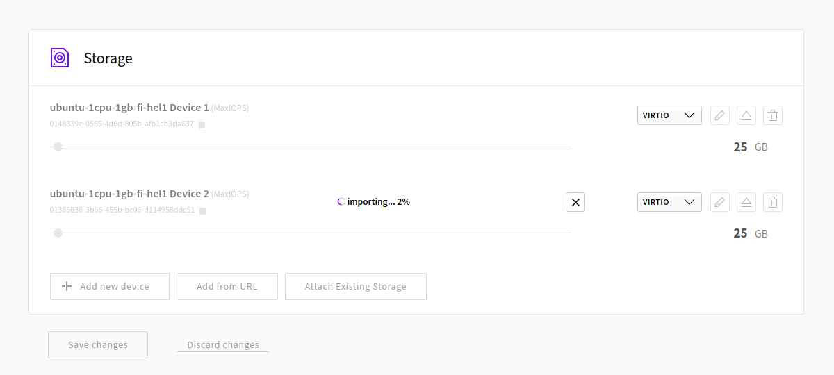 Storage Upload importing system image