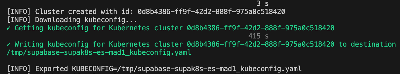 Output of the script showing the download of the kubeconfig file
