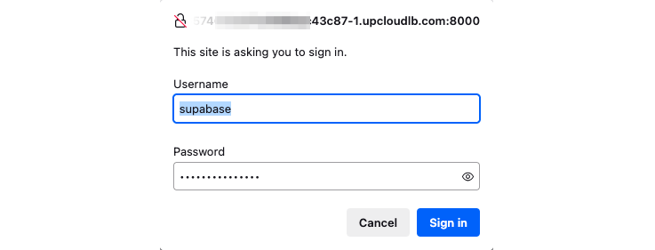 Supabase Dashboard prompt for username and password