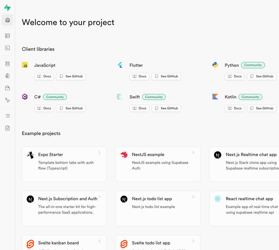Supabase dashboard, running on Kubernetes and exposed through a managed Load Balancer