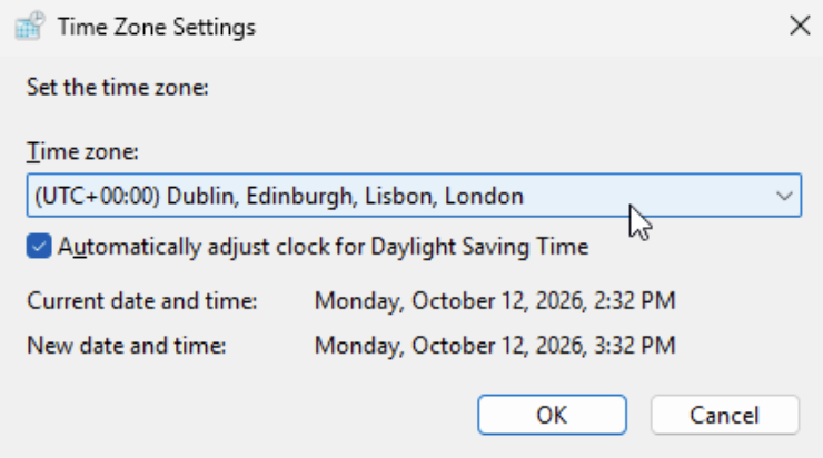 Windows Time Zone Settings