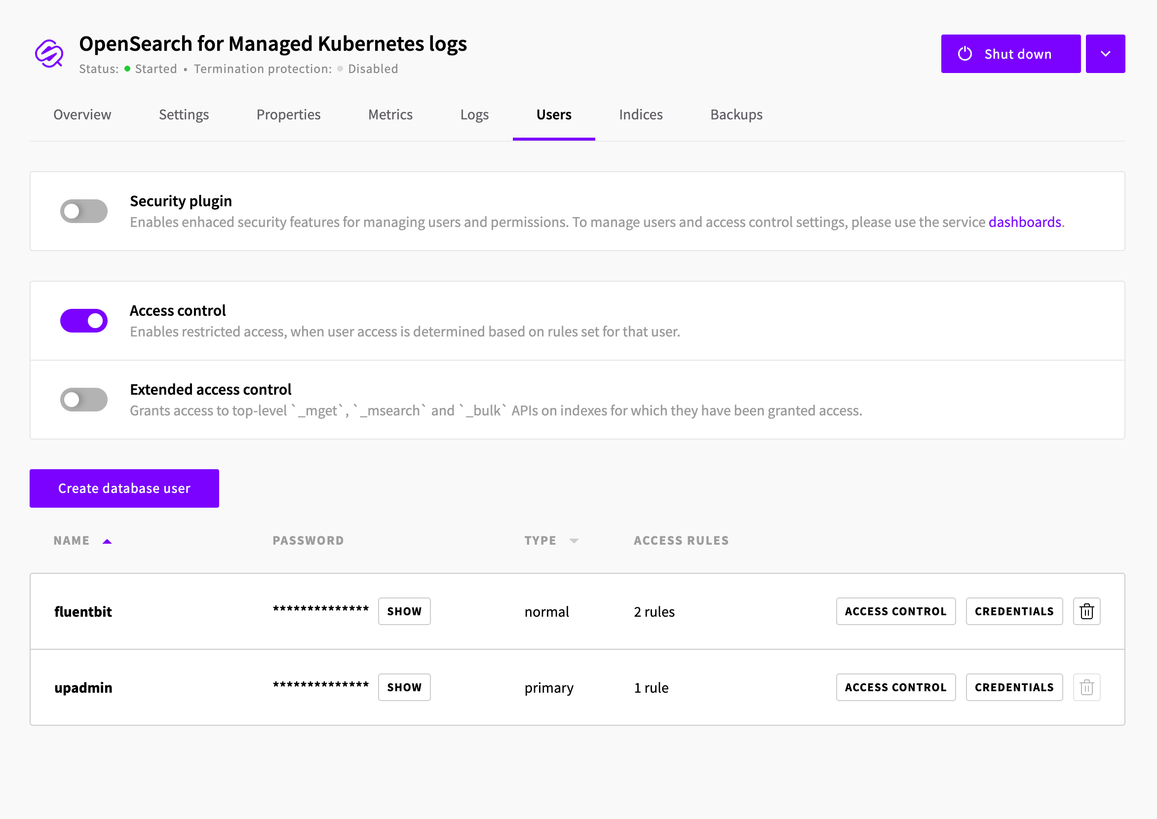 Users tab in the Control Panel