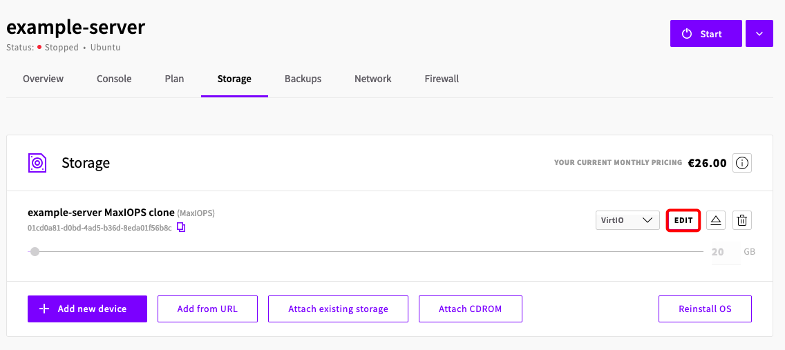 Changing the server plan to a higher-tier in the Plan tab and saving the changes