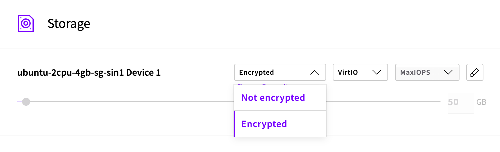 Encryption at Rest is enabled when creating a storage