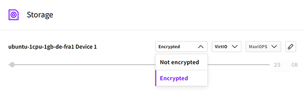 Encryption at Rest is enabled when creating a storage