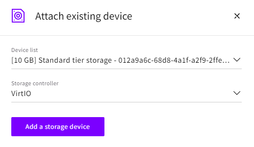 Attach existing storage modal