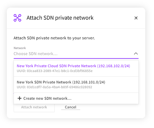 Attaching an SDN Private Network from the parent public zone