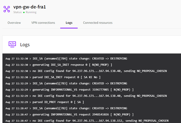 Example of VPN logs