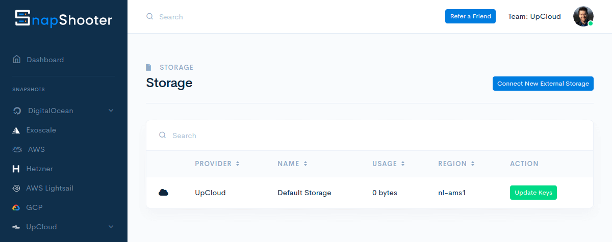 UpCloud Object Storage connected on SnapShooter