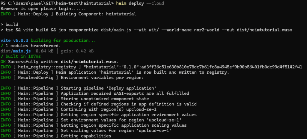 Screenshot showing the deployment of an application.