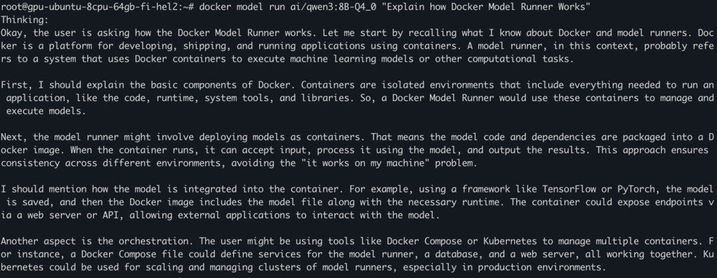 10 docker model run - Run LLM locally using UpCloud’s GPU server and Docker Model Runner