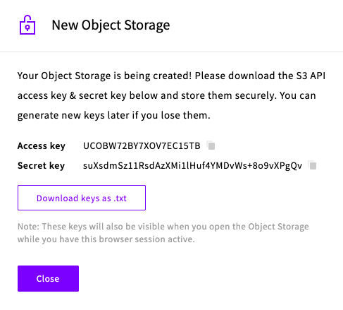 New Object Storage keys