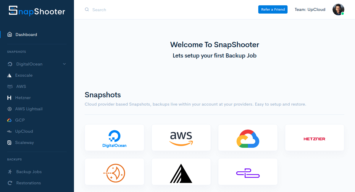 Selecting cloud provider on SnapShooter