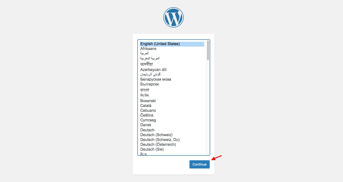 Selecting WordPress language