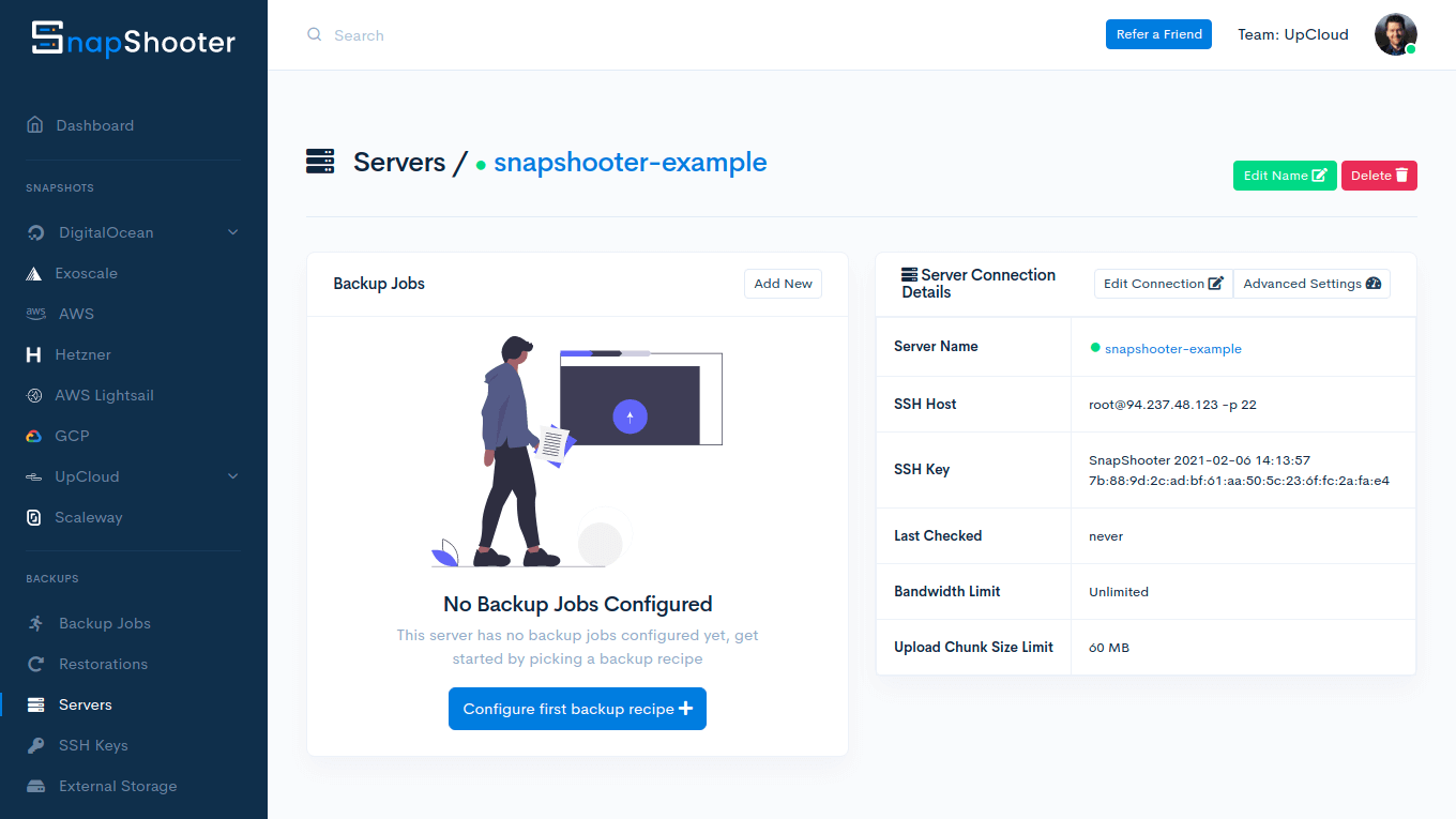 Cloud Server connected on SnapShooter