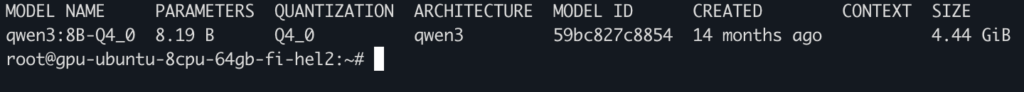 9 docker model list - Run LLM locally using UpCloud’s GPU server and Docker Model Runner