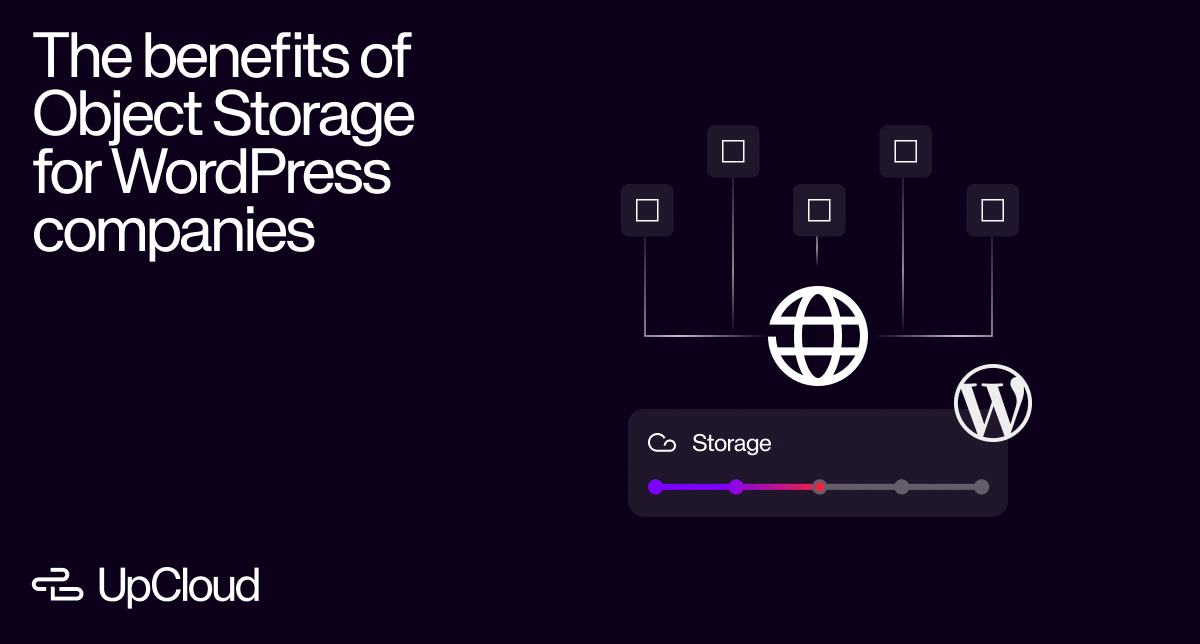 Minimalistic banner with visual elements highlighting the benefits of Object Storage for WordPress.