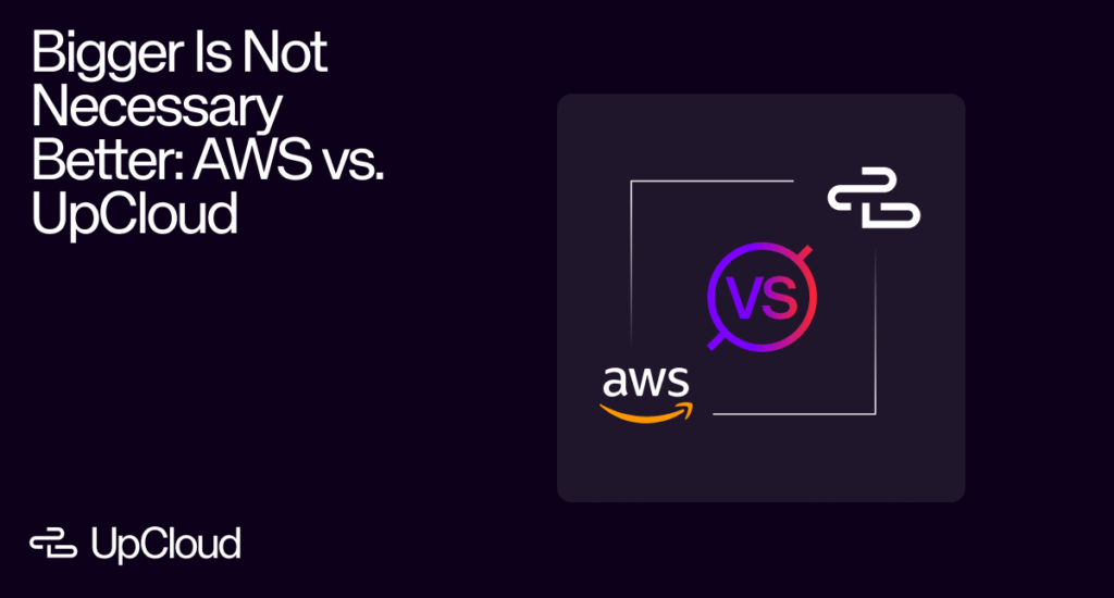 Minimalistic design of blog post banner about AWS vs. UpCloud.