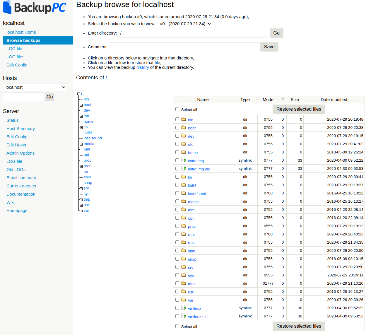 Browsing backup files on BackupPC