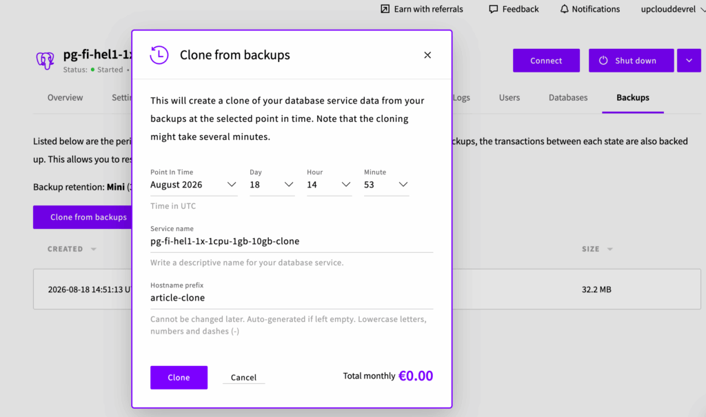 clone database details - What You Get When You Choose UpCloud’s Managed Databases