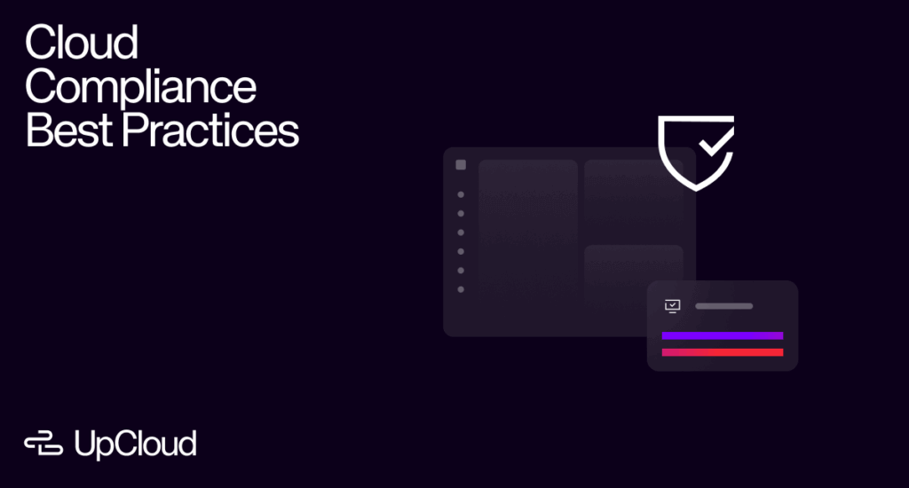 Abstract dashboard visuals and shield icon, serving as a symbol for cloud compliance best practices.