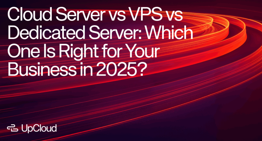 Red colored thumbnail for a blog post about cloud server vs. VPS vs. dedicated servers.