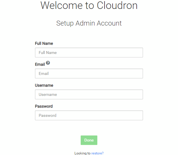 Cloudron setup admin