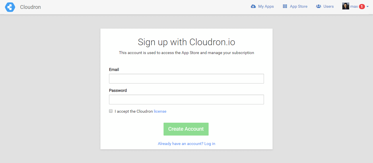 Cloudron sign up