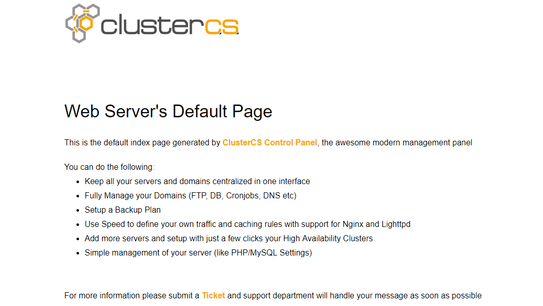 ClusterCS default index page